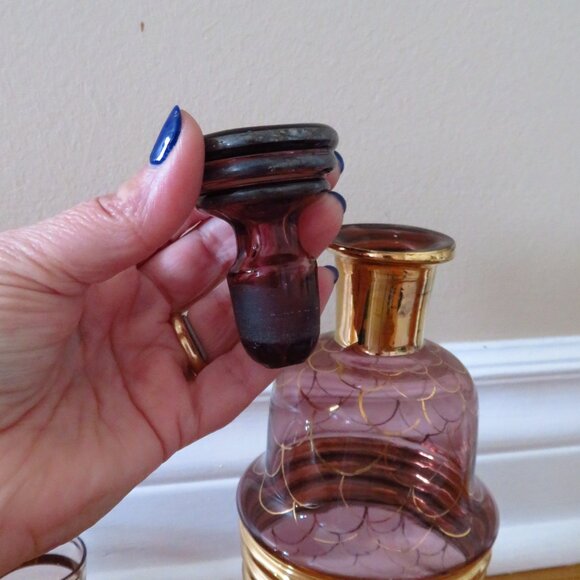 Vintage 1940 handblown Empoli glass liqueur carafe ,amethyst glass plus 5 shot - Picture 6 of 13